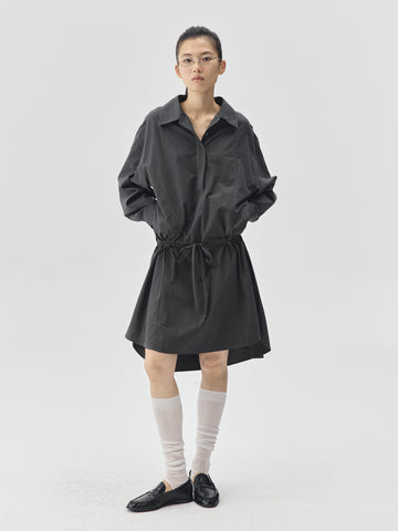 Loosen Form Drawstring Shirt Dress