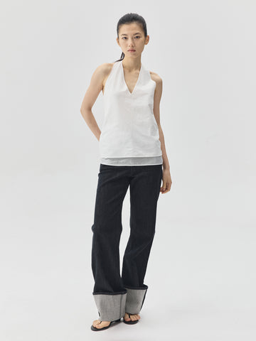 V-Neck Halter Open-Back Top