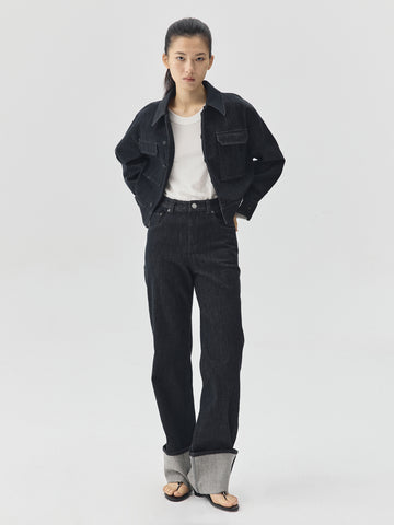 Cropped Raw Denim Boxy Jacket