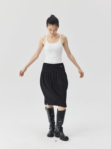 Pleated Cotton Over-the-Knee Skirt